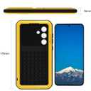 LOVE MEI Military Rugged Case for Samsung Galaxy S25 FE 5G, with Tempered Glass Screen Protector, Shockproof Dustproof Scratch Proof Hybrid Metal and Silicone Gel Heavy Duty Full Body Cover (Yellow)
