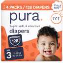 Pura Baby Diapers Size 3 (16-28 lbs) 128 Count Sensitive Skin