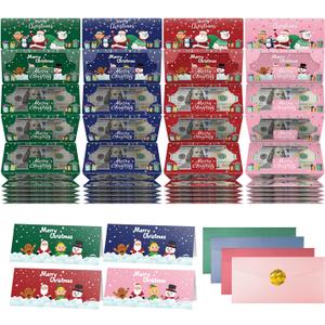 4PCS Christmas Money Gift Cards Envelope for Cash, Money Holder with 10 Slots for Cash, Surprise Christmas Xmas Party Gifts for Men Women Girls Boys