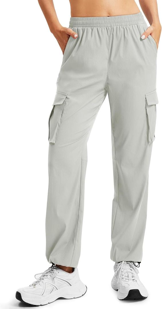 MAGCOMSEN Women's Cargo Pants Quick Dry Lightweight Hiking Travel Pants Water Resistant Safari Joggers with Pockets (Gray, L)