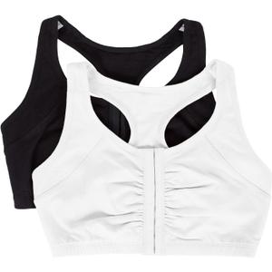 Fruit of the Loom Women's Front Close Builtup Sports Bra (34, Black Hue/White)