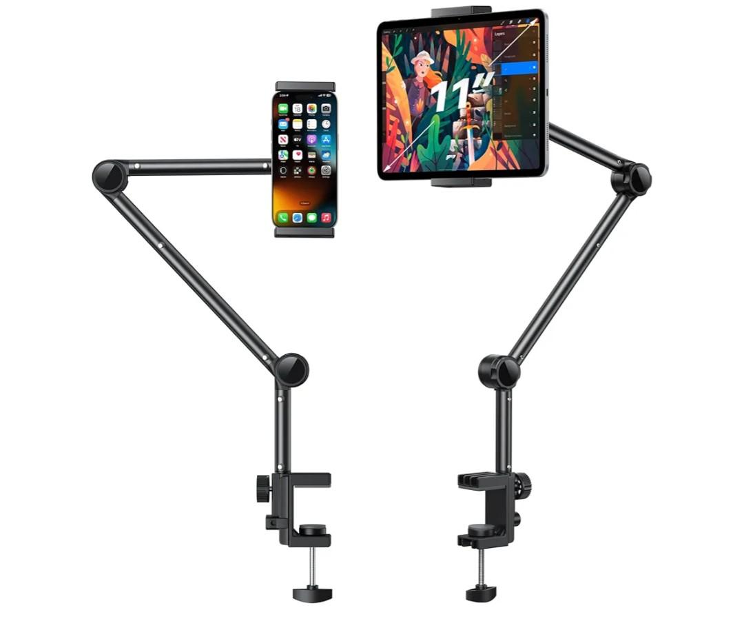 OMOTON Tablet Stand Mount for Desk, Adjustable Phone Holder for Bed with Metal Arm Fits for 4.7-11 Inches iPad Pro, Air/Mini, Kindle and Phones