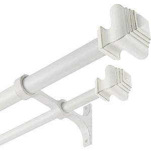 Double Curtain Rods for Windows 36 to 72 Inches, Heavy Duty Double Curtain Rod with Square Retro Finials and Double Aluminum Bracket, Adjustable Double Rod for Curtains,Antique White