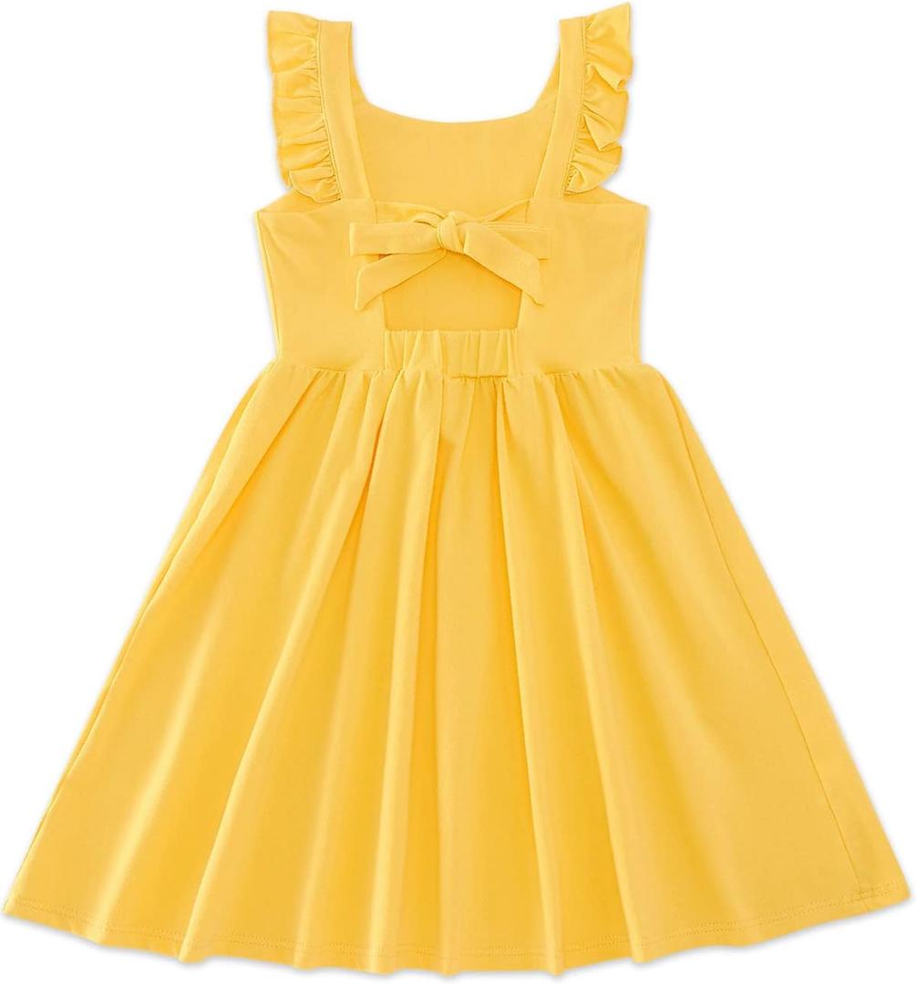 Little Girls Tie Back Dress Kids Vintage Sundress Casual Sleeveless Dresses 3-7 Years (4-5T, Yellow)