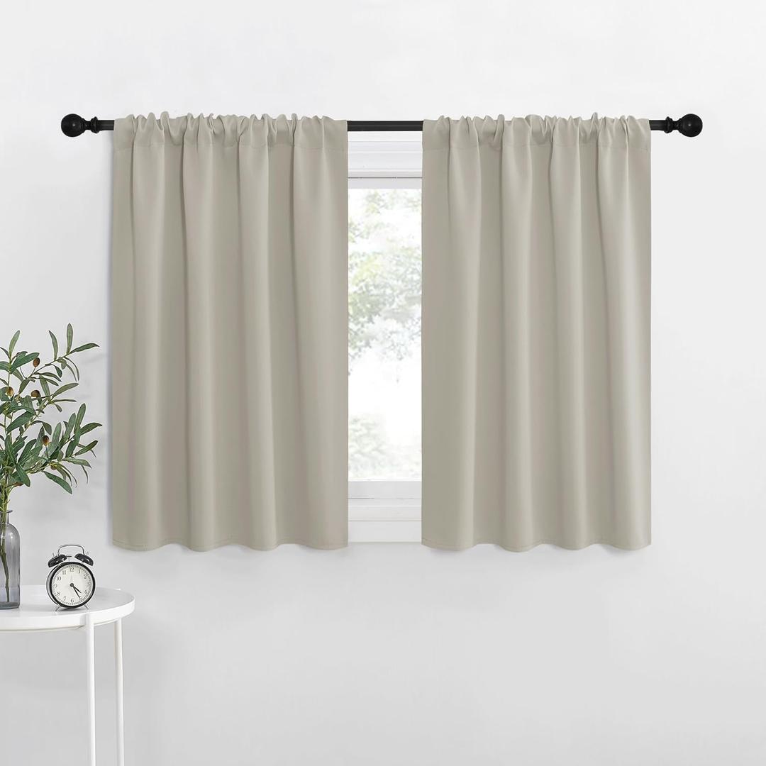 NICETOWN Blackout Curtains for Living Curtains, Room Darkening Window Curtain Panels, Easy-Care Solid Thermal Insulated Draperies/Drapes for Daughter Room (Natural, 2 Panels, 34 by 36)