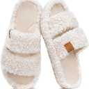 EverFoams Womens Fuzzy Open-toe Slippers Soft Comfy Memory Foam Indoor House Shoes Vanilla Ice, 7-8 US