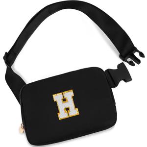 2 x Father's Day Gift: Personalized Crossbody Bag - Initial White H, Black