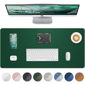 Leather Desk Pad Protector,Desk Mat,Large Mouse Pad, Non-Slip Desk Pad, Waterproof PU Leather Desk Blotter Mat, Desk Cover for Office and Home (Green, 36" x 17")