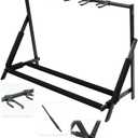 Stage Rocker Multi Guitar Stand, Foldable 5 Holder Rack with Adjustable Height & Width, Easy Assembly & Storage, Reliable Soft Foam Padding to Protect Acoustic or Electric Guitars & Basses, Black.