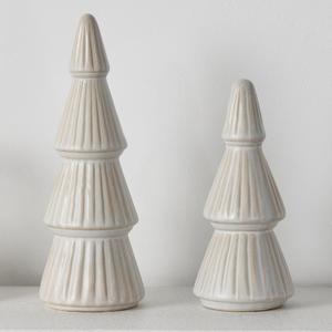 Christmas Decorations, Ceramic Christmas Tree, Small Farmhouse Christmas Decor Trees for Table Top, Mantle, Set of 2 (9.5" H & 7.5" H)