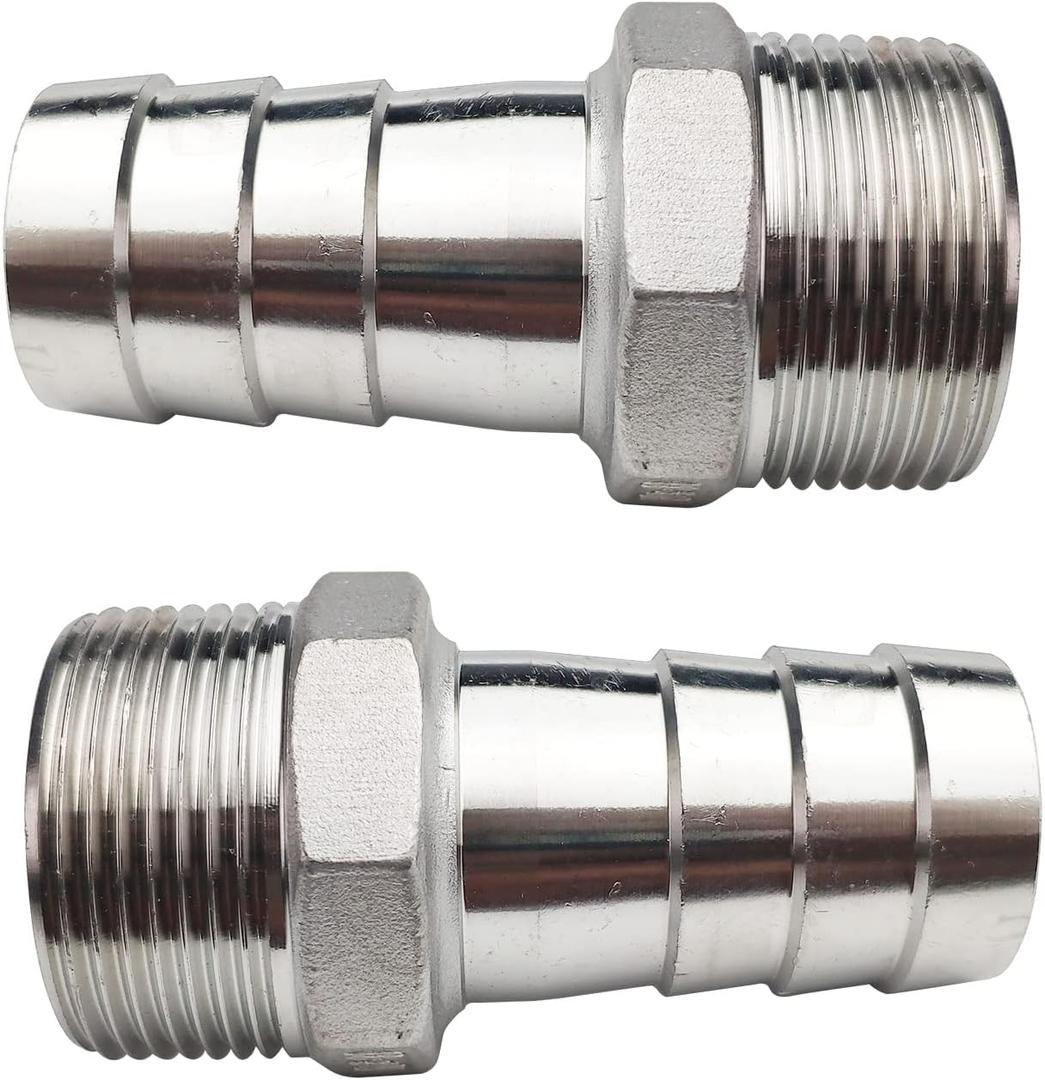 1-1/4"(32mm) Hose Barb to 1-1/4" NPT Male Threaded- Stainless Steel Hose Fitting Connector Adapter Pipe Fitting Pack of 2