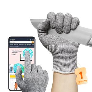JDL Cut Resistant Gloves with Touch Screen, 3D-Comfort Stretch Fit, Firm Grip, Suitable For Oyster Shucking, Mandoline Slicing, Meat Cutting, Kitchen Protection, Grey Large, 2 Pack
