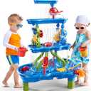 PEADUCK 4-Tier Sand and Water Table, 39 Piece Kids Water Table Activity Sensory Outside Toys for Toddlers 3-5, Beach Backyard Outdoor Play Table Gift for Boys Girls, Summer Toys for Kids Ages 4-8