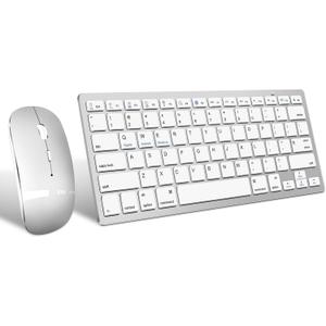 Wireless Bluetooth Keyboard and Mouse Set, Portable Slim Silent Cordless Keyboard and Mouse Combo Compatible with iPad/Mac/MacBook/Android/Windows/PC/Computer (KeypadSilver)