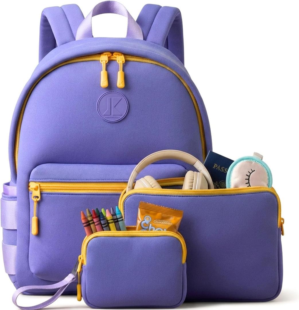 Toddler Neoprene Backpack 13in with 2 zipper pouch AirTag holder for kids | Preschool backpack boys Toddler travel backpack | Daycare backpack boy and girl | Small diaper bag backpack with pouches