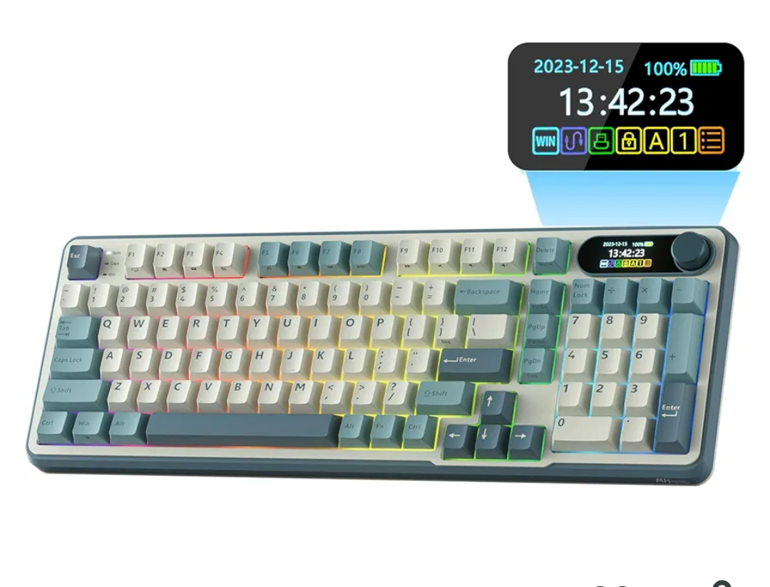 RK ROYAL KLUDGE S98 Mechanical Keyboard w/Smart Display & Knob, Top Mount 96% Wireless Mechanical Keyboard BT/2.4G/USB-C, Hot Swappable, Software Support, Creamy Sounding, 98 Keys
