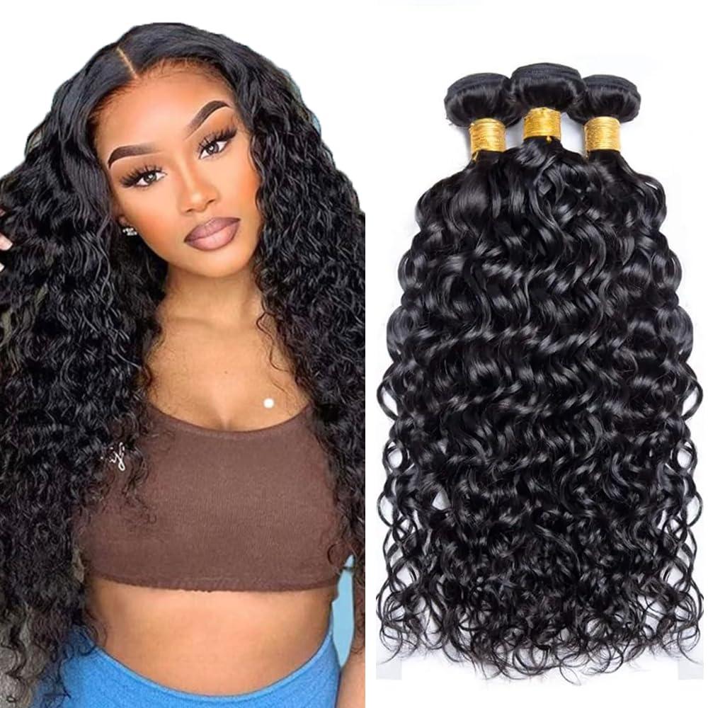 Water Wave Bundles Human Hair Wet and Wavy 3 Bundles 16 18 20 inch 150g 10A Water Wave Human Hair Bundle #1B Color Natural Black