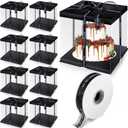 9 Pcs Large Cake Pet Clear Box with Ribbon and Pre Folded Lid, 10 x 10 x 9 Inch Tall Cake Box for 8 Inch Cake of Bakery Pastries Baking Cookie Display, Gift Packing, Birthday Wedding Party (Black)