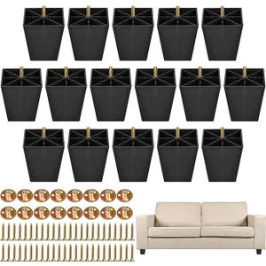 TURSTIN 16 Pack 4 Inch Furniture Legs Plastic Sofa Couch Legs Square Tapered Feet Sofa Legs with M8 TNuts Screws for Legs Sofas Chairs Cabinets Dressers Beds, Black