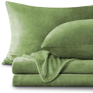 BEDELITE Flannel Sheets King Size Sage Green - Super Soft Fleece Sheets Set Fluffy Extra Plush, 4 Piece(Include Fitted Sheet, Flat Sheet, 2 Pillowcases)