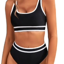BMJL Women's High Waisted Bikini Sets Sporty Two Piece Swimsuits Color Block Cheeky High Cut Bathing Suits, Large 
