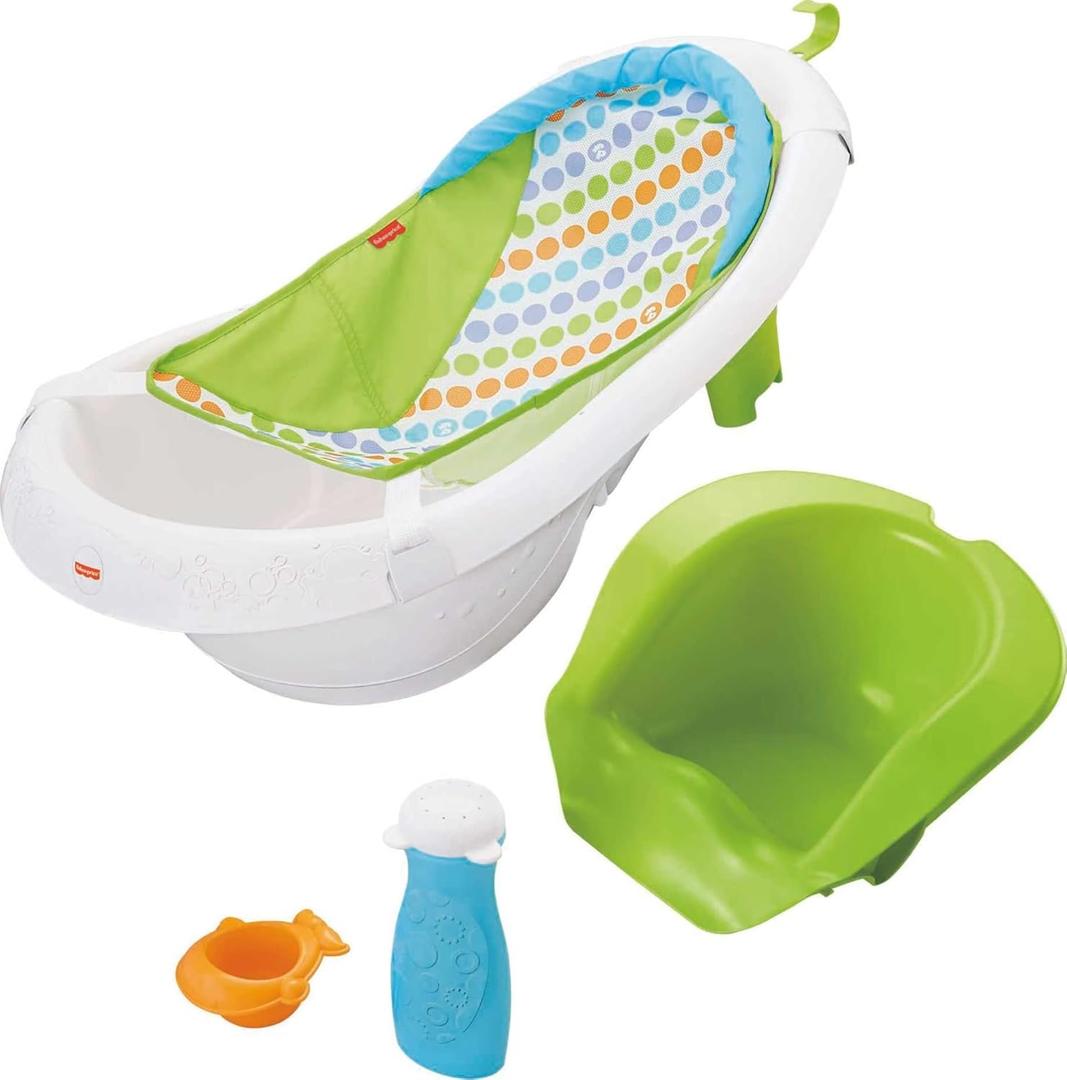 Fisher-Price Baby to Toddler Bath 4-In-1 Sling N Seat Tub with Removable Infant Support and 2 Toys, Green
