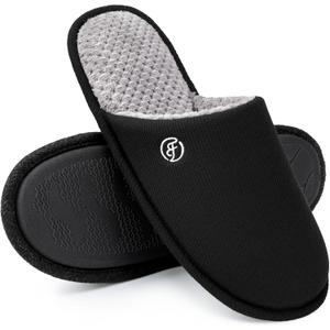 EverFoams Men's Cotton Knit Slippers Lightweight Memory Foam Indoor House Shoes with Anti-Skid Sole (11-12)