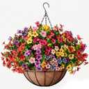 ZeeDix 18 Pcs Artificial Flowers with Hanging Baskets for Outdoors, 14 Inch Hanging Baskets with Fake Silk Flowers for Front Porch Patio Balcony Garden Home Spring Summer Decor, Large