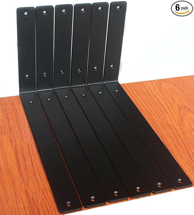 6 Pack  L 14" x H 8" x W1.5, 5mm Thick Black L Shelf Bracket, Iron Shelf Brackets, Metal Shelf Brackets, Floating Shelf, Shelf Supports with Screws
