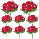 8 Pack Red Peonies Artificial Flowers, Fake Silk Hydrangea Bouquet for Bridal Wedding Home Table Decor Reusable Dining Opening Ceremony Birthday Arrangement Faux Floral