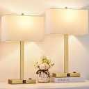 21" Only 1 Pack Touch Control Table Lamps with 2 USB & AC Outlets, 3-Way Dimmable Modern Nightstand Lamps for Bedroom Living Room Office Reading, White Shade Bedside Lamps, 2700K LED Bulbs Included