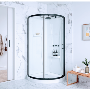OVE Decors Breeze 32 in. Corner Shower Clear Sliding Door with Included Walls and Base in Black Finish