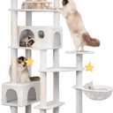 85in Cat Tree for Indoor Cats Large Adult, Tall Cat Tower with Scratching Post, Heavy Duty Cat Tree with Large Perches, Cozy Cat Condos & Hanging Hammocks, White