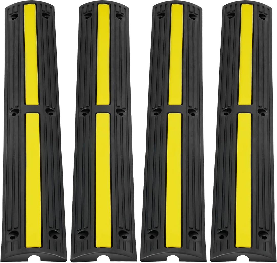 VEVOR 3.28 ft Cable Protector Ramp, 4 Pack of 1 Channel, 18000 lbs/axle Capacity Heavy Duty Rubber Speed Bumps, Floor Cord Cable Protector Wire Cover, for Residential Areas, Private Garages, Gardens