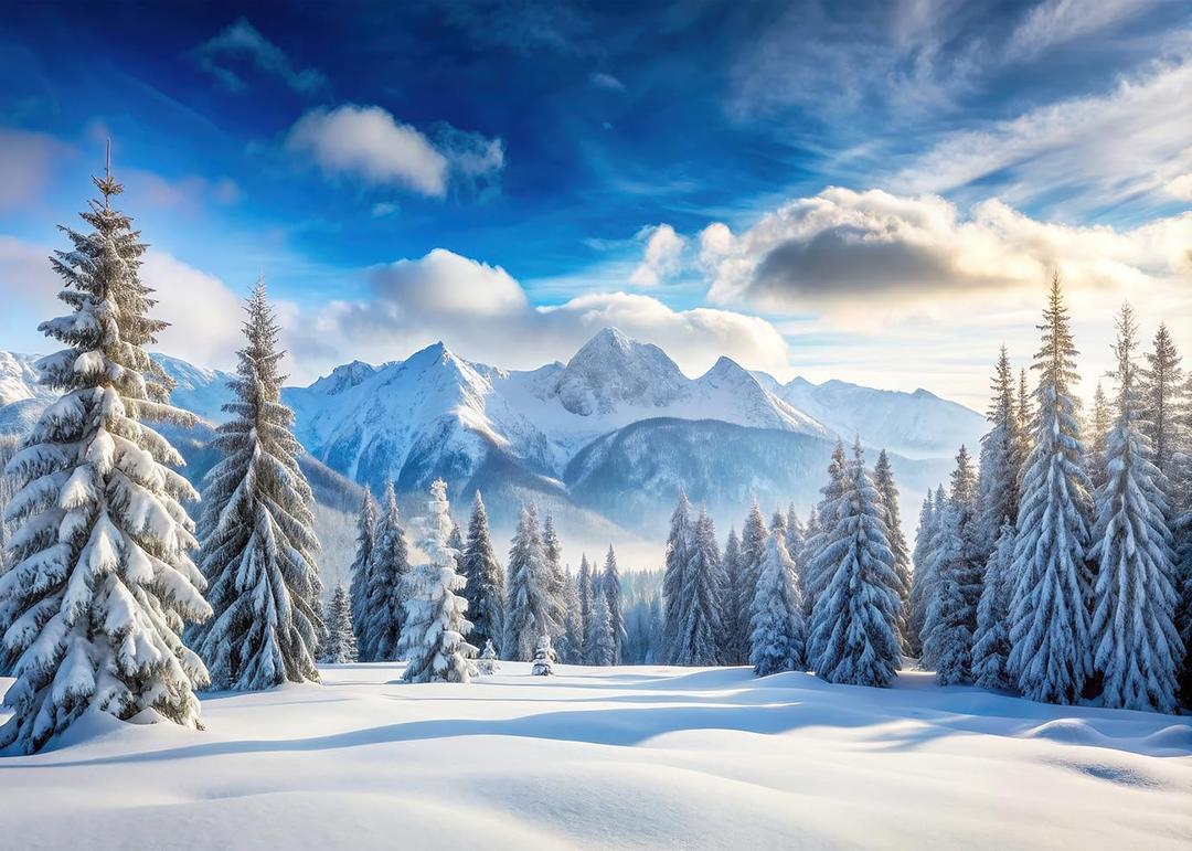 LYWYGG 8x6ft Winter Backdrop Winter Forest Photography Backdrop Wonderland Snow Forest Scene Background cp-712