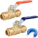 3/4" Push to Connect Ball Valve, Brass Plumbing Fitting for Copper, CPVC, PEX Pipes, With Upgraded Stiffener, Disconnect Clip Included, NSF & UPC Certified, Lead-Free, 2 Pack