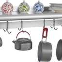 HALLY Stainless Steel Shelf with 6 Hooks 12" x 36" Wall Mounted Pot Rack, NSF Commercial Floating Shelving for Storage Hanging Pots, Pans, cookware in Restaurant, Kitchen, Home and Hotel