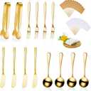 Patelai Charcuterie Boards Accessories Charcuterie Utensils Set Cheese Butter Spreader Knives Stainless Steel Mini Serving Tongs Spoons Forks and Toothpick Flags for Appetizers Pastry(Golden)