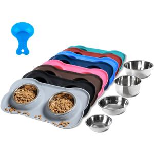 Hubulk Pet Dog Bowls 2 Stainless Steel with No Spill Non-Skid Silicone Mat + Pet Food Scoop Water and Food Feeder Bowls for Feeding Small Medium Large Dogs Cats Puppies ( Gray)