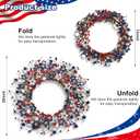 4th of July Independence Day Red White Blue Berry Wreath with Bow, ZOXILEN 20 inch American Flag Stars Wreath Patriotic Decoration, Memorial Flag Veterans Day Berry Hanging Decor