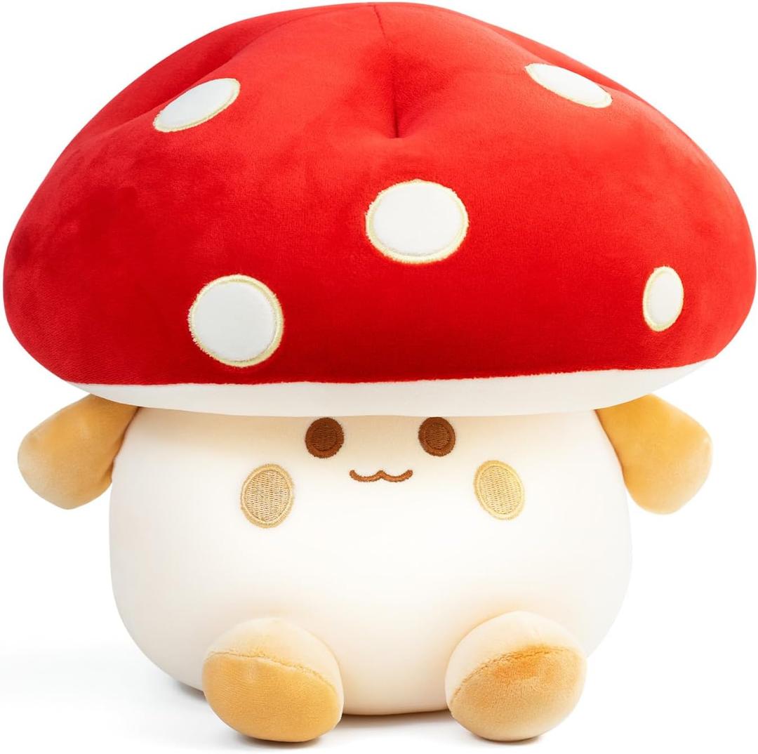 Nuokin Mushroom Plush Toys 12 inch Cute Stuffed Mushroom Pillow Stuffed Toy Birthday Present Home Decor Halloween for Kids (Red)