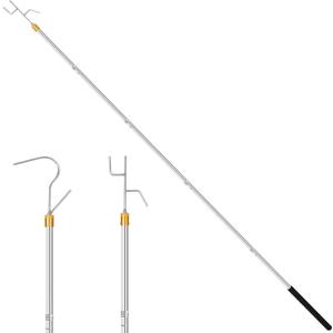 Clothes Hook Pole,29-71 Inch Adjustable Extension with Hook Bar.Suitable for Clothes Hanger Rod, Christmas light, Hanging Flowerpot Plants and Bird Feeder, Tent Shelter Camper Canopy (with two hooks)