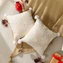 Tufted Snowflake Throw Pillow Covers Set of 2, 18x18 Inch Cream Neutral Winter Cushion Covers with Pom Poms, Cozy Rustic Modern Christmas Farmhouse Sofa Couch Bed Decor