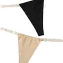 GORGLITTER Women's 2 Piece Clear Strap Thong Invisible G String No Show Underwear Panties (Black)