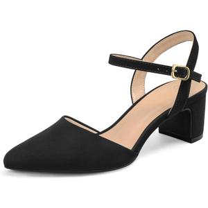 Mysoft Women's Pumps 2 Inch Chunky Block Heel Pointed Toe Ankle Strap Slingback Wedding Party Dress Shoes (8.5, Black Nubuck)