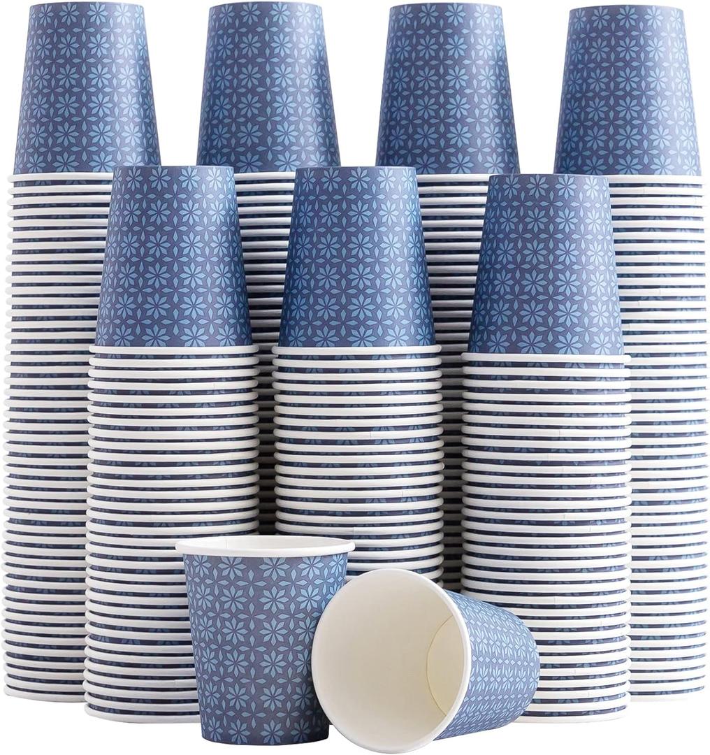 Clawsoff 300 Pack 5oz Paper Cups, Disposable Bathroom Navy Floral Small Mouthwash Cups 5 OZ for Barth, Parties, Picnics, Barbecues, Travel and Events