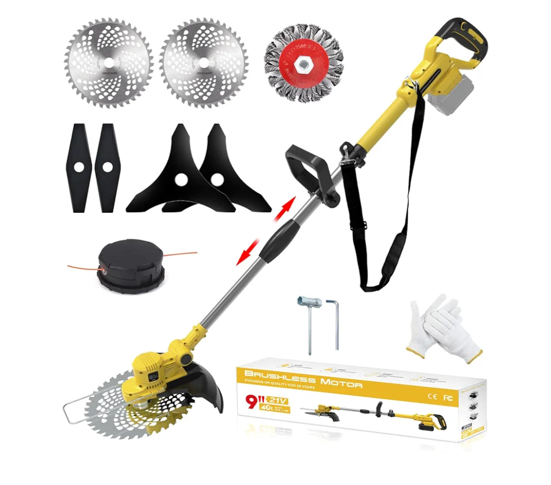 Cordless Weed Wacker for Dewalt 20V MAX Battery, 4-in-1 Electric Weed Eater, String Trimmer with 5 Blades, for Lawn, Yard and Bush Trimming (No Battery) (Yellow
