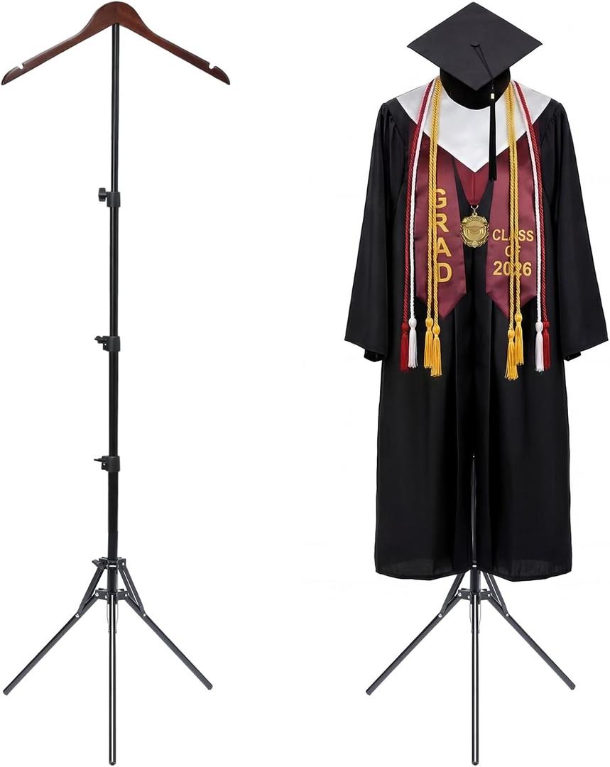 Bucherry Graduation Gown Display Stand Adjustable Garment Hanger for T Shirt 32-63 Inch Portable Hanging Metal Clothes Stand for Graduation Cap Clothing Jacket Coat Shirt Display