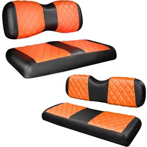 NOKINS 4PCS Golf Cart Diamond Seat Covers Kit,Front and Rear Seat Covers Fits for EZGO/Club Car/Yamaha Original Regular Seat Cushion, No Stapler (Orange and Black)