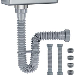 1-1/2" & 1-1/4" Flexible Kitchen Sink Drain Kit, Adjustable Bathroom P-Trap Sink Drain Pipe, Kitchen Garbage Disposal 10-29 Inch (2 Pack)